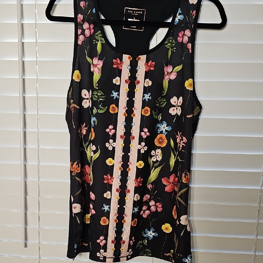 Ted Baker London Athleticwear Tank Top Black Wirh Flower Print Size Large